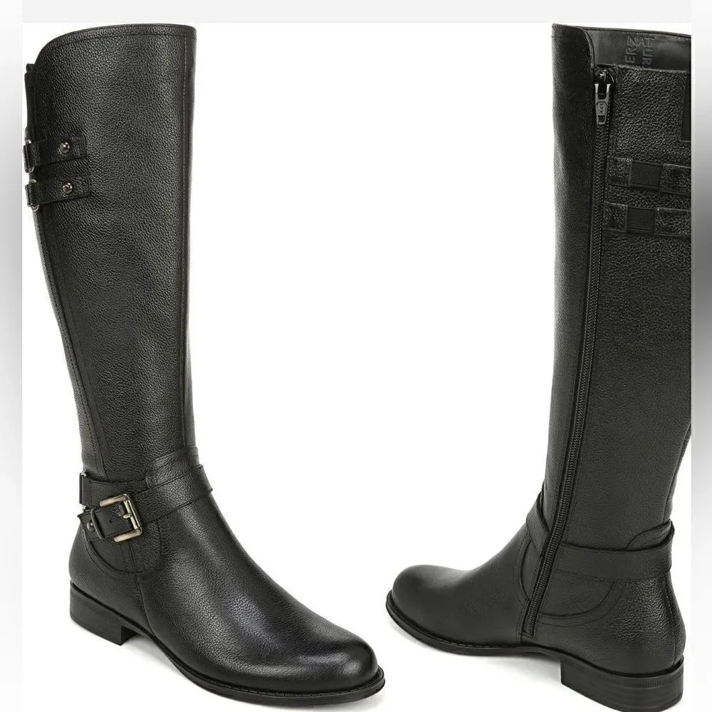 Naturalizer Women’s Jackie leather tall riding  wide calf black boot size 5, NIB